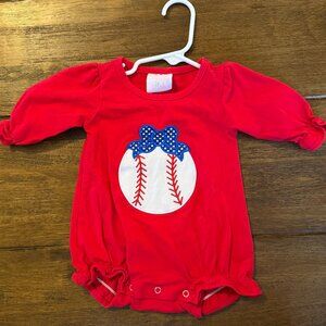 3m Stitchy Fish Red Baseball Long Sleeve Romper
